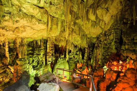 Impressive stalactites in Psychro Cave or Cave of Zeus,Greece.